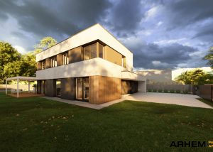 Pasivna hiša v Ljubljani – Pogled na JV del objekta. Projekt: Arhem.si – PasivnaGradnja.si