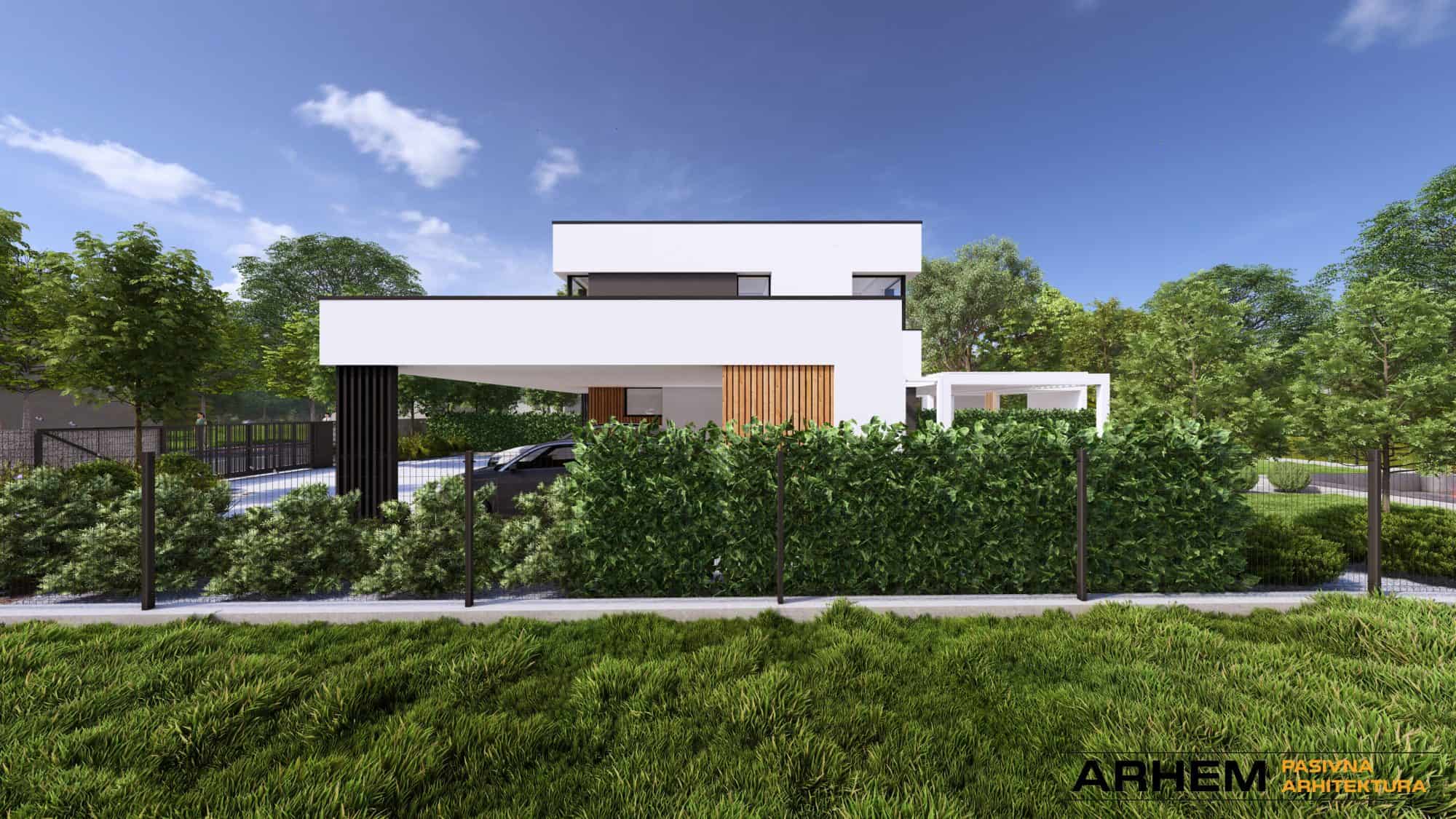 Pasivni dvojček P- Domžale – Arhem.si in PasivnaGradnja.si – dnevni_5 – vizualizacija Pasivna hiša dvojček v Domžalah – sodobna arhitektura z vrtom in nadstreškom, projekt Arhem.si – PasivnaGradnja.si