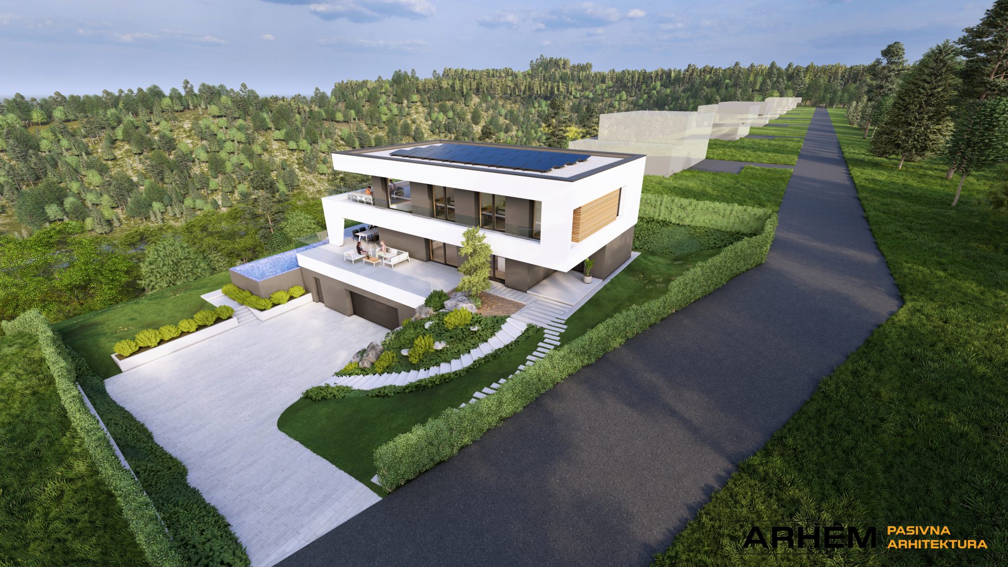 pasivna-hisa-maribor-pogled-na-vhodni-del-objekta-iz-zraka-10 Pasivna hiša v Mariboru – Vzhodni dovoz in uvoz do pasivne hiše, Projekt: Arhem.si – PasivnaGradnja.si