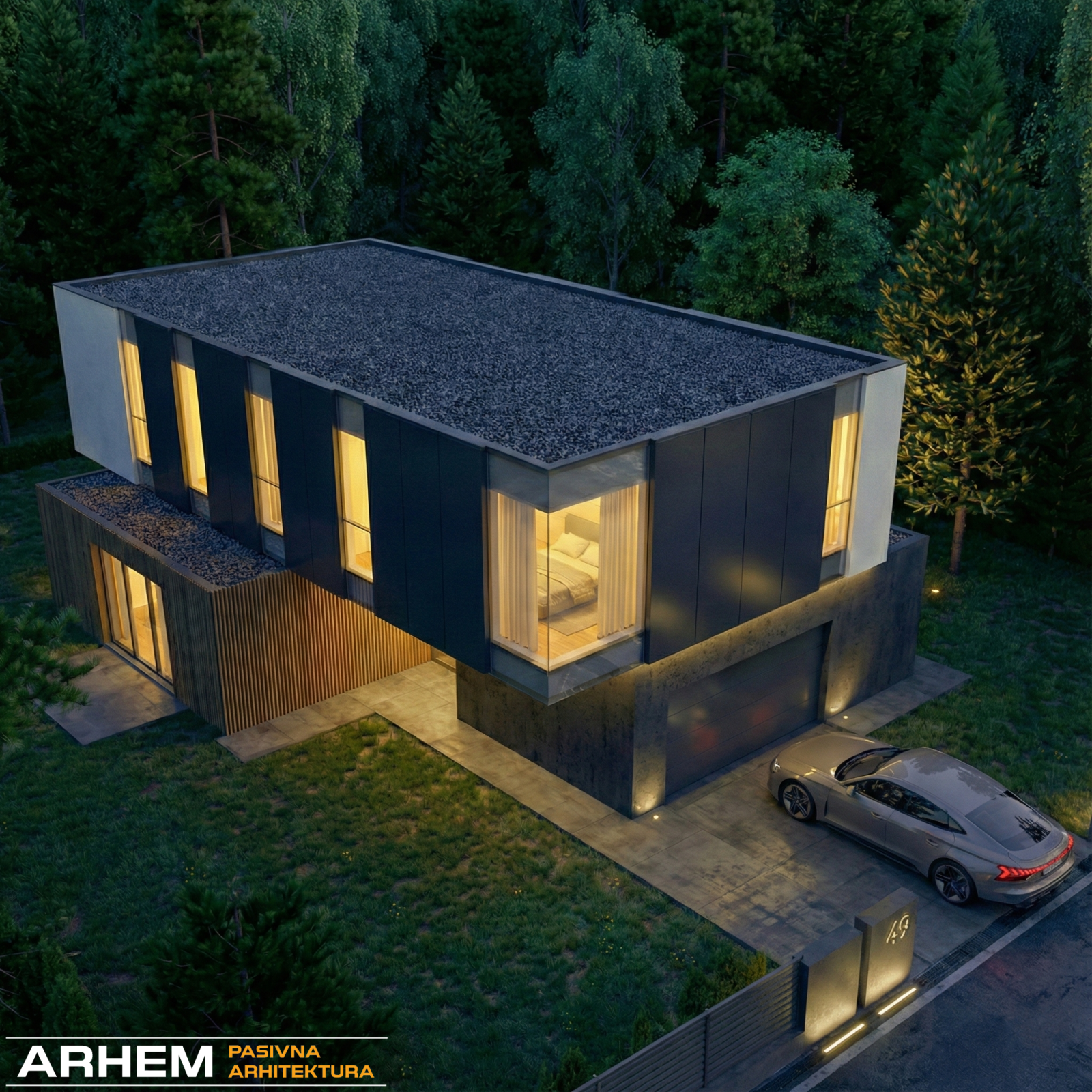 Pasivna hiša A – Ljubljana – Arhem.si in PasivnaGradnja.si – kvadrat – 3 – nocni – logo